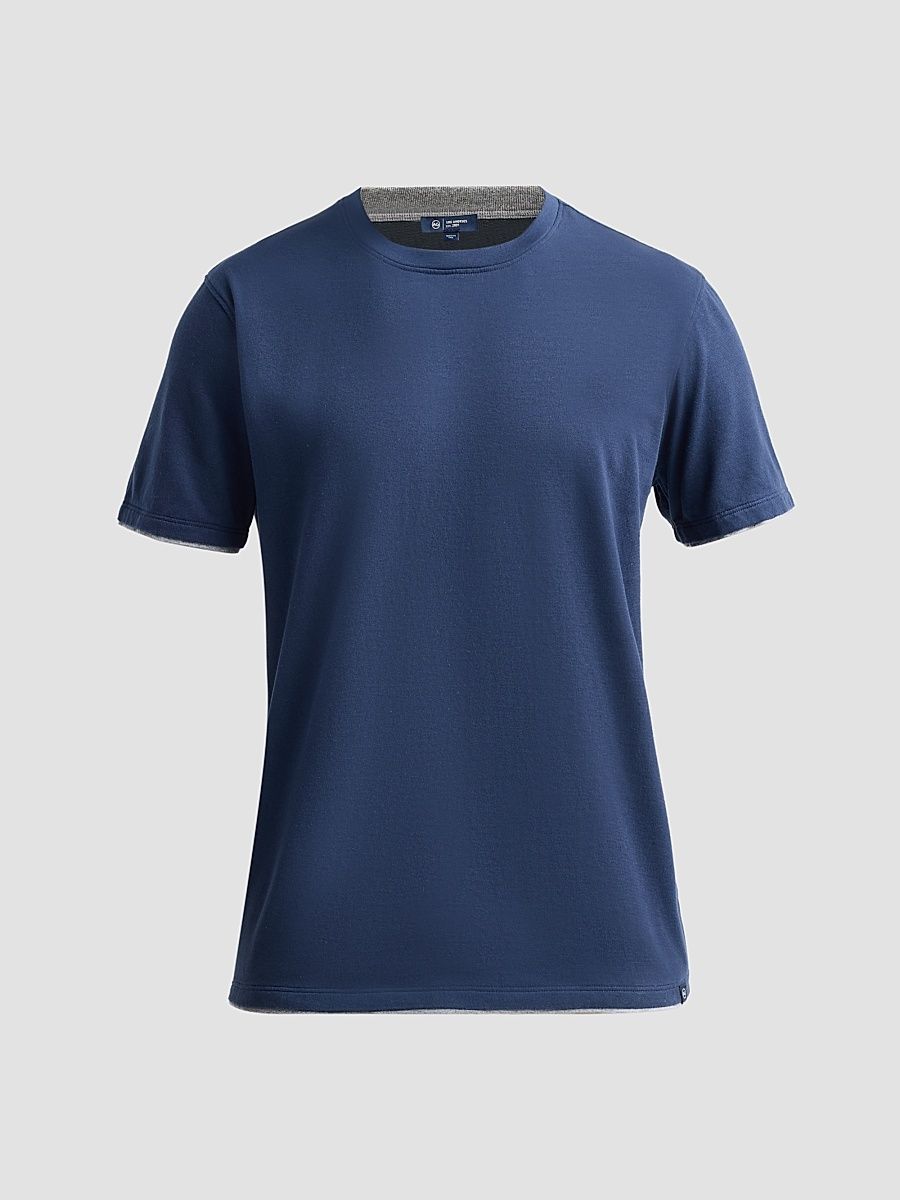 Men's Como Double-Layer Cotton Crewneck T-Shirt - Deep Navy Heather Grey - Size XXL