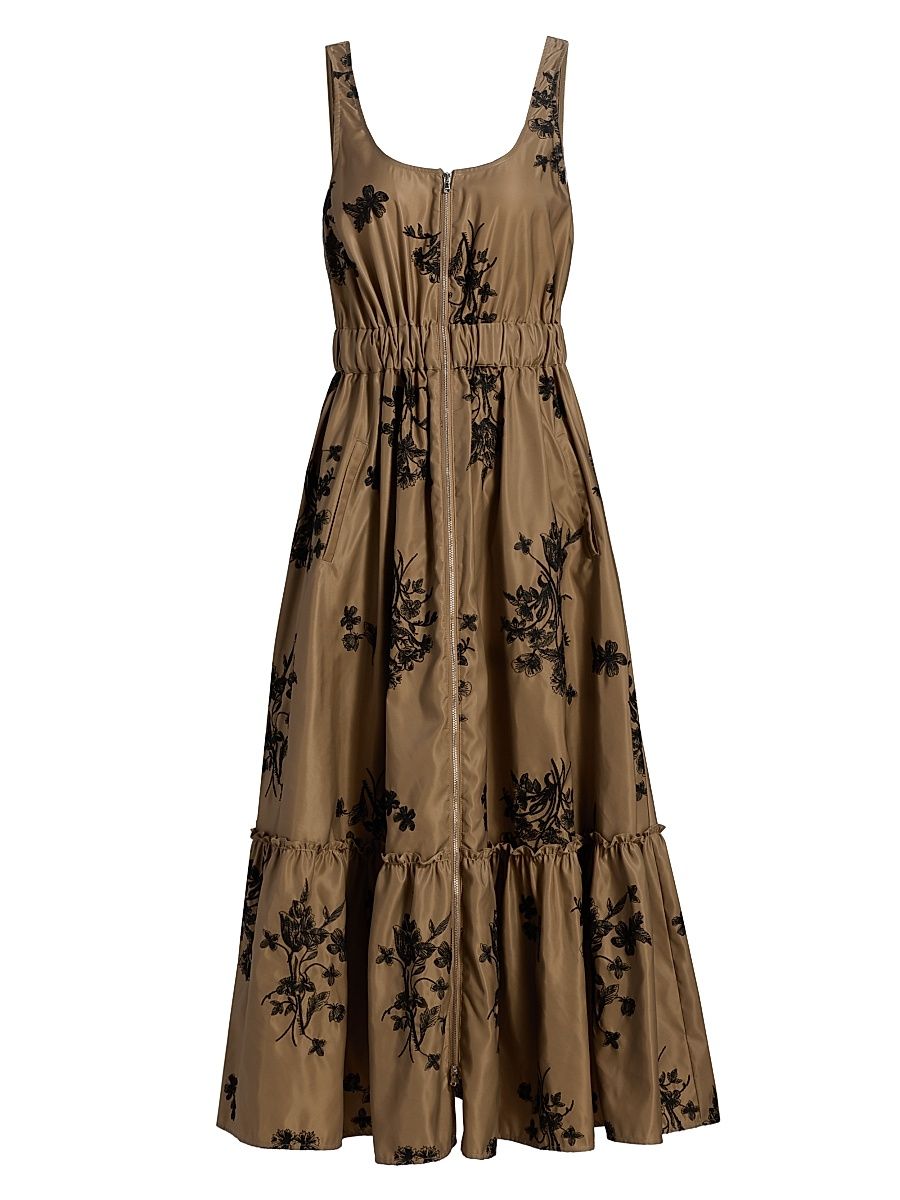 Women's Wildflower Whimsy Vernetta Midi-Dress - Brown Sandstone Black - Size 12