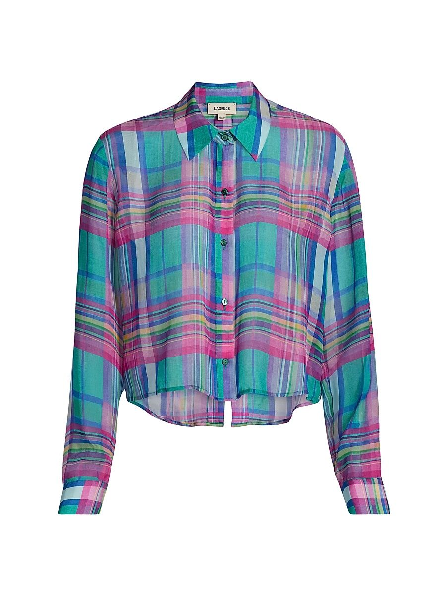 Women's Cosette Plaid High-Low Crop Shirt - Multi Colorful Plaid - Size Medium