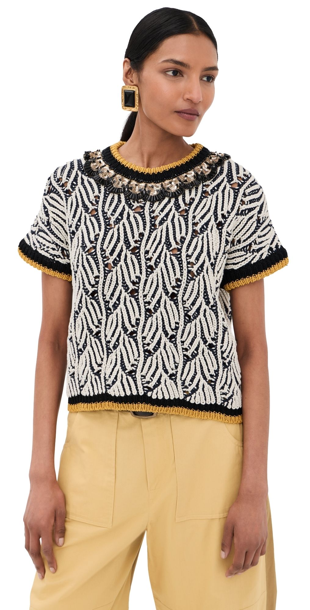 La DoubleJ Picture Top Bicolor Navy/Ecru S