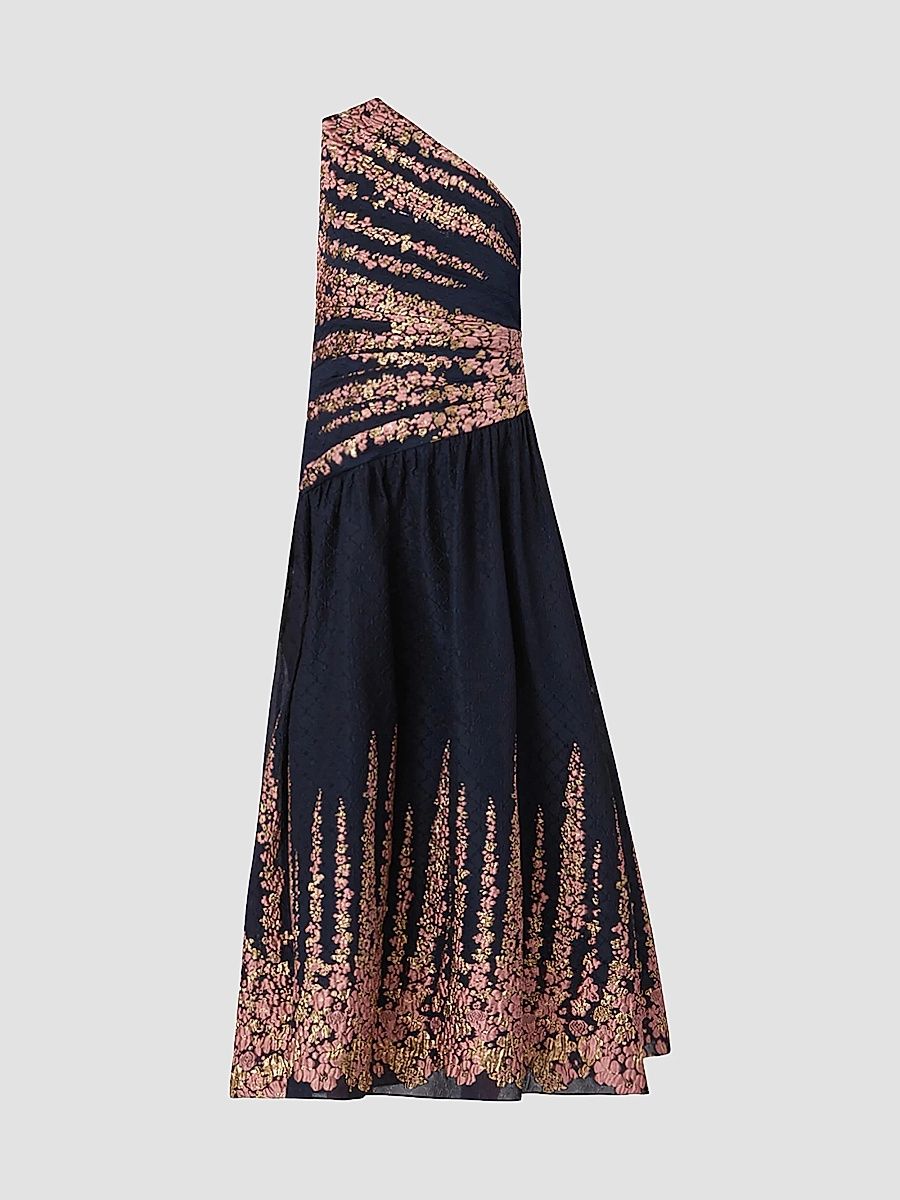 Shoshanna Women's Henderson One-Shoulder Cocktail Dress - Navy Coral Gold - Size 8