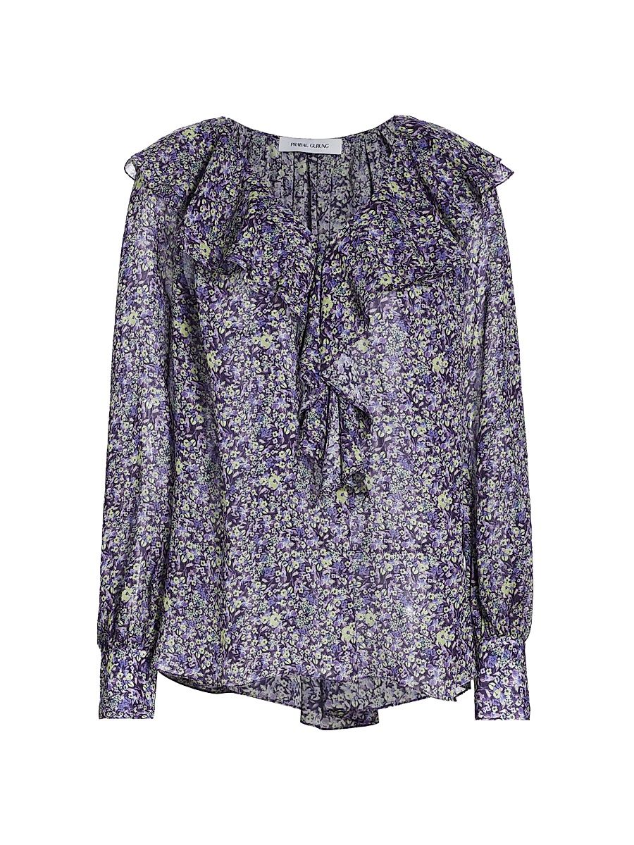 Women's Floral Ruffled Blouse - Purple Multi - Size 8
