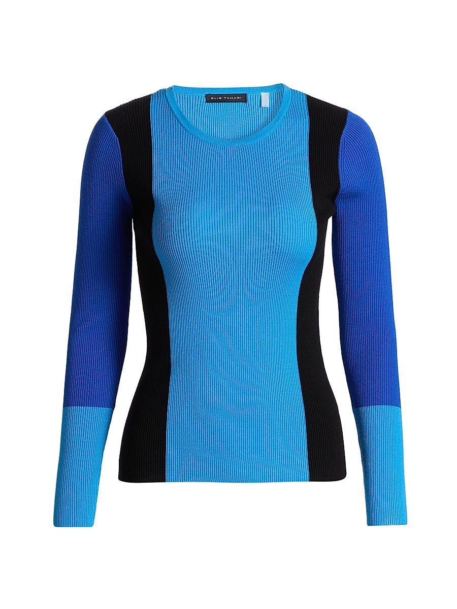 Women's The Delia Rib-Knit Colorblocked Top - Cosmic Blue Colorblock - Size XS