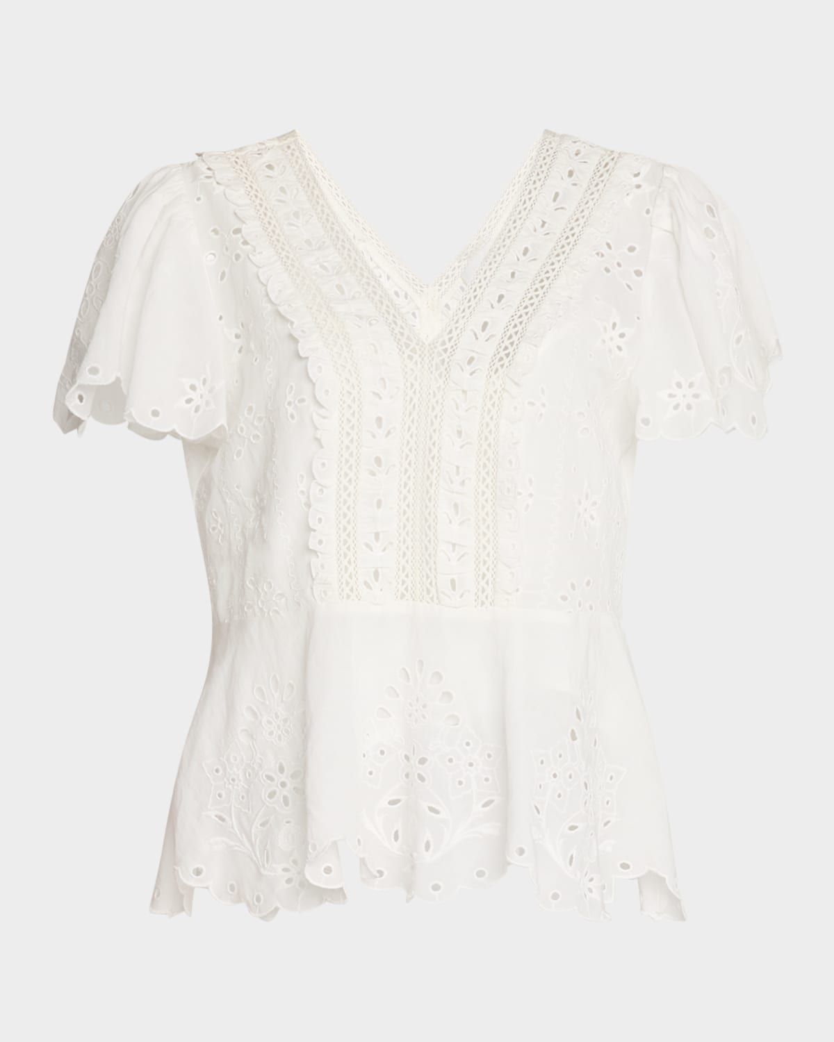 Elizabeth Eyelet-Embroidered Peplum Blouse