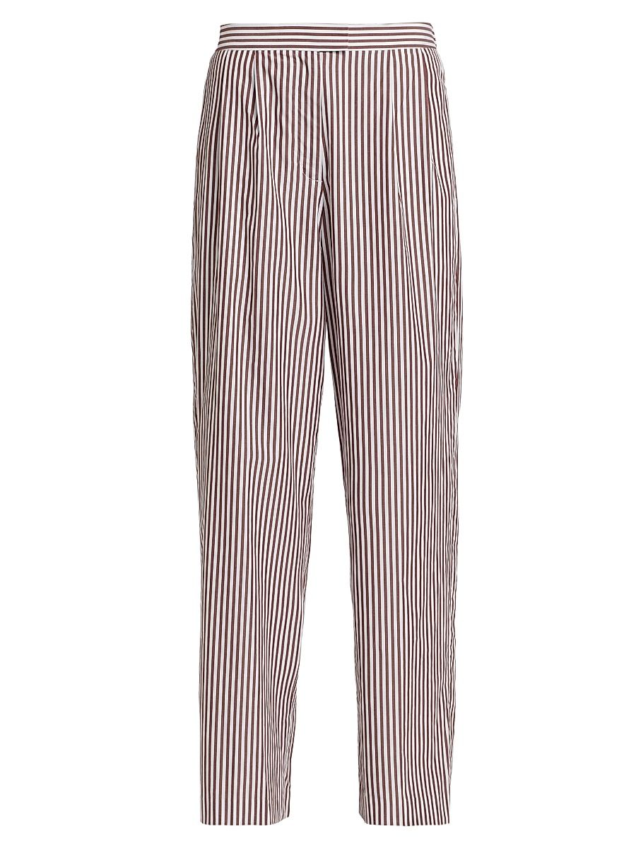 Women's Lacey Striped Poplin Pants - Thin Brown Stripe - Size 6