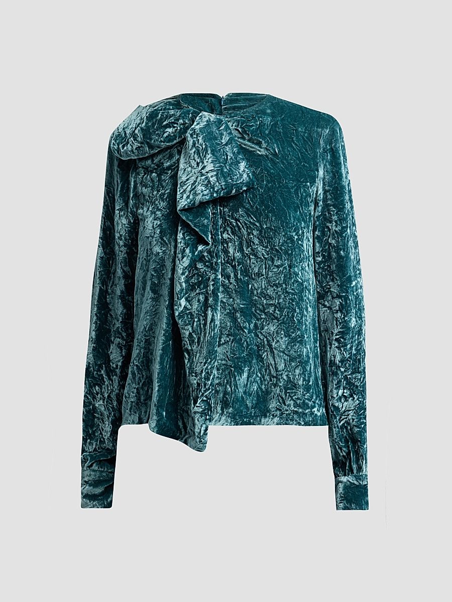 Women's Vesa Draped Velvet Blouse - Jadeite - Size 2
