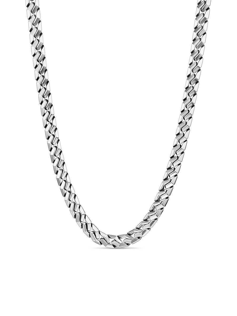 Men's Curb Chain Angular Link Necklace in Sterling Silver, 8.7MM - Silver - Size 22