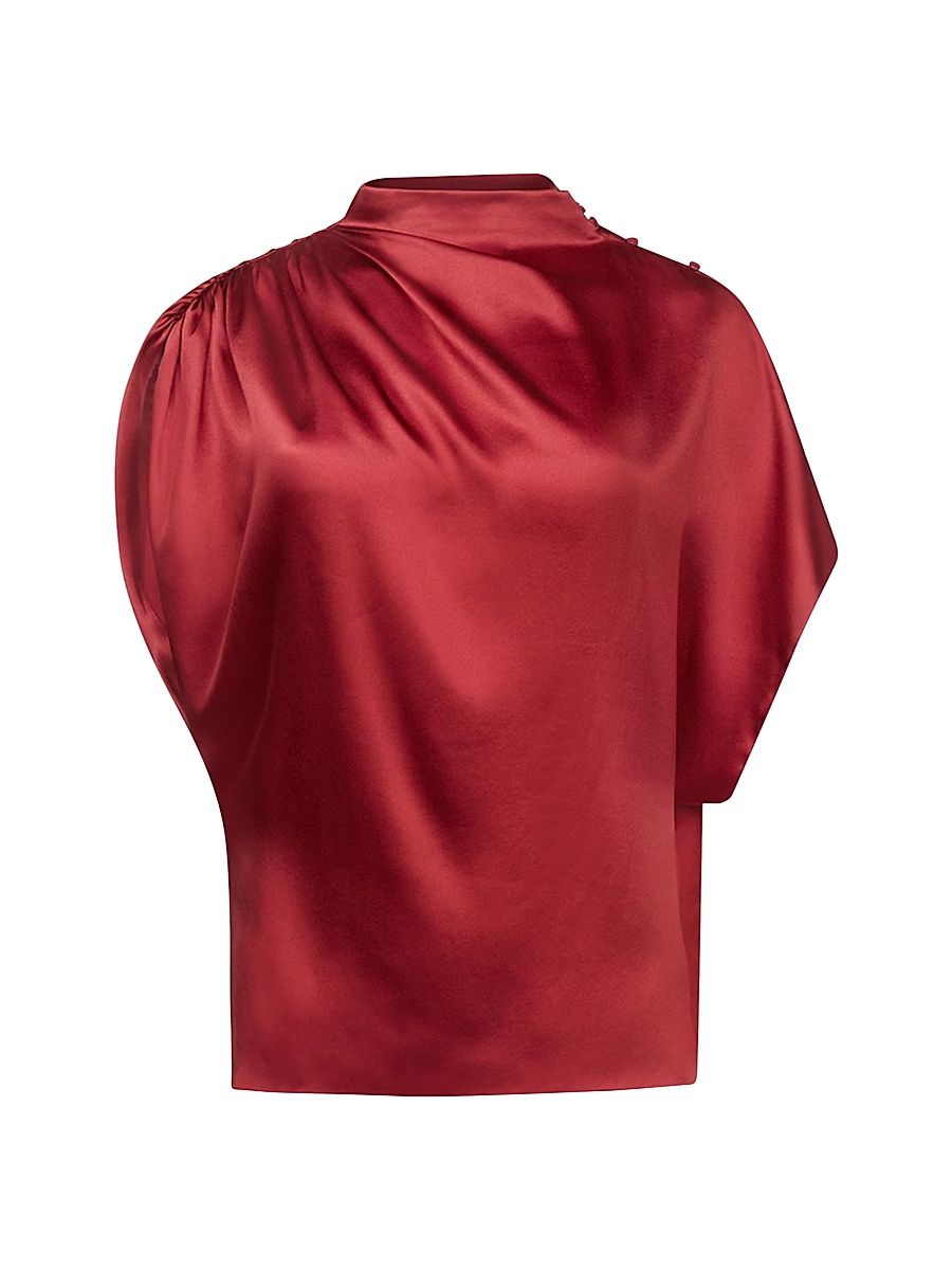 Women's Wish You Would Draped Silk-Blend Top - Currant - Size XS