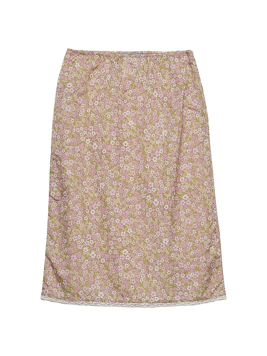 Women's Floral Print Nylon Skirt - Pink - Size 2