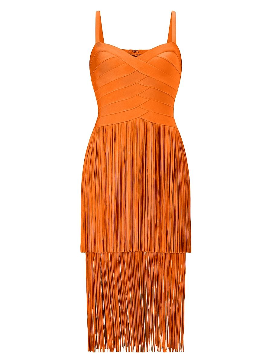 Women's The Georgia Bandage Fringed Tiered Midi-Dress - Sunset - Size XS