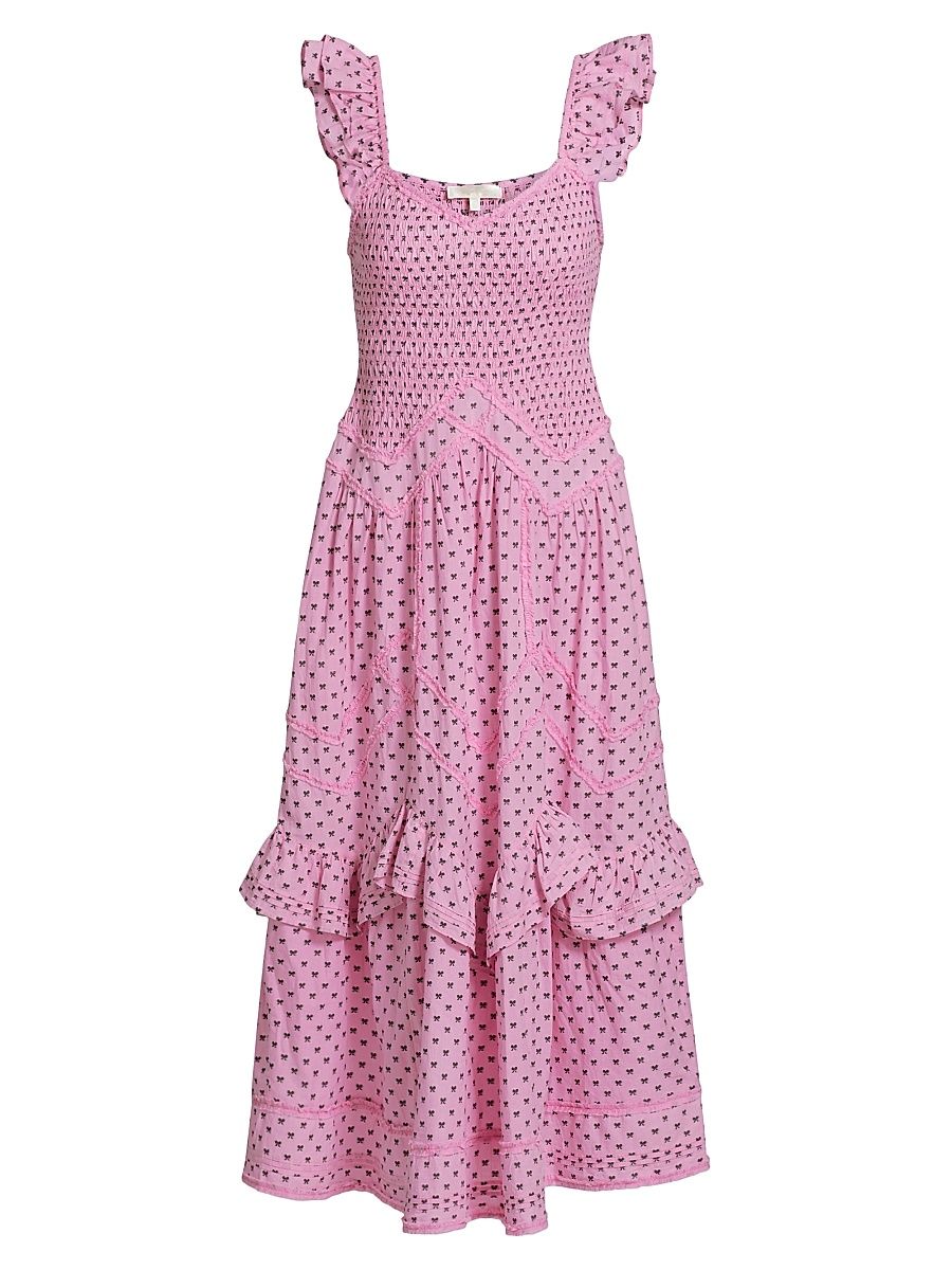Women's Fringe Bow Cotton Clip Brin Dress - Classic Pink - Size Medium