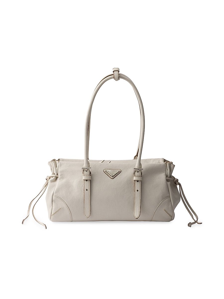 Women's Medium Antiqued Leather Shoulder Bag - Beige Khaki