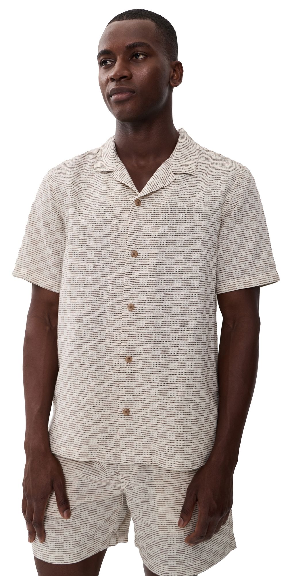 Marine Layer Dobby Resort Shirt Natural/Brown Check L