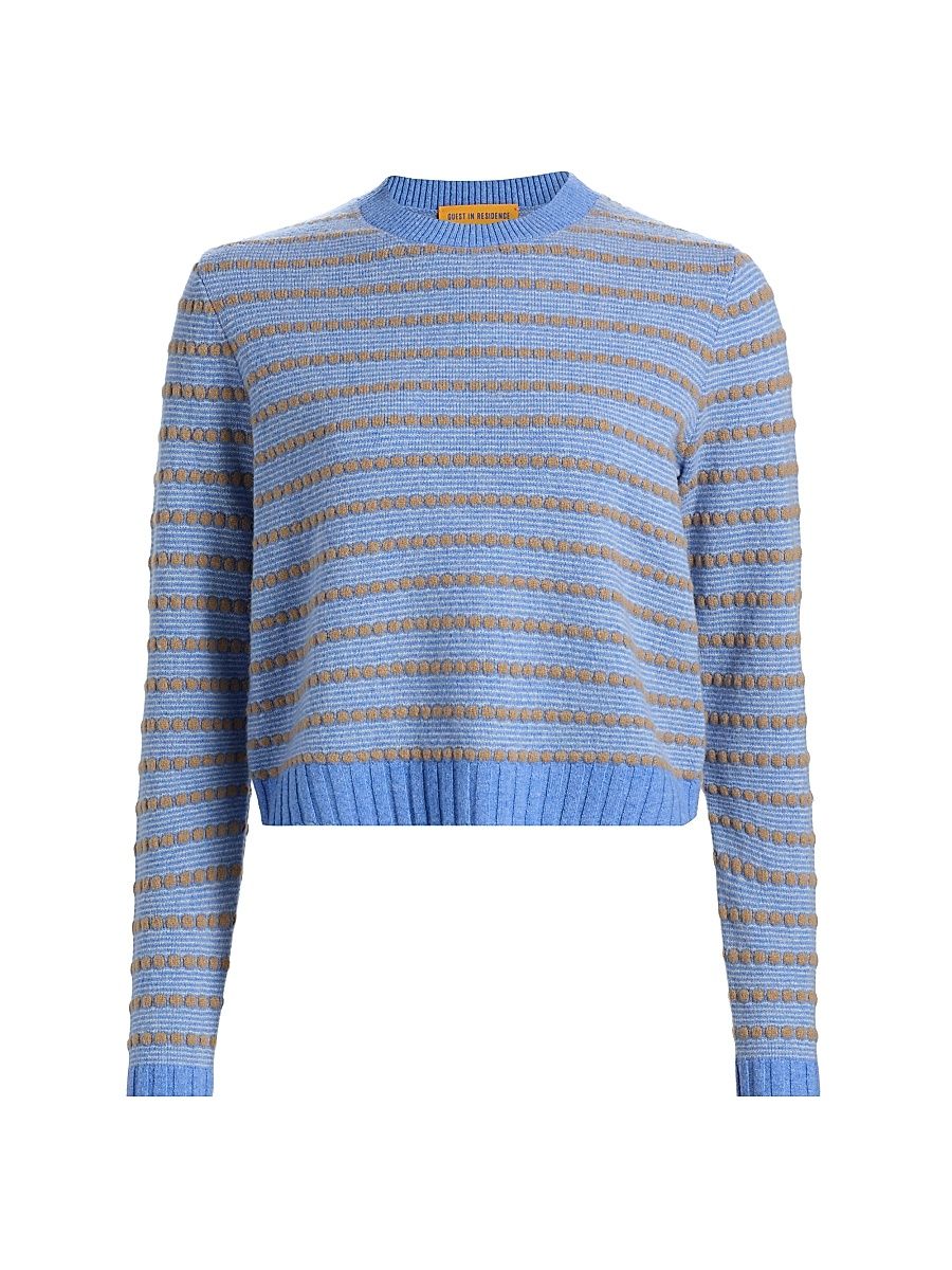 Women's Pebble-Striped Cashmere Sweater - Delft Blue Combo - Size XS