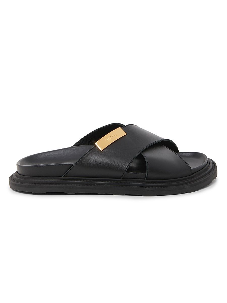 Men's Logo Leather Crisscross Mules - Black - Size 13