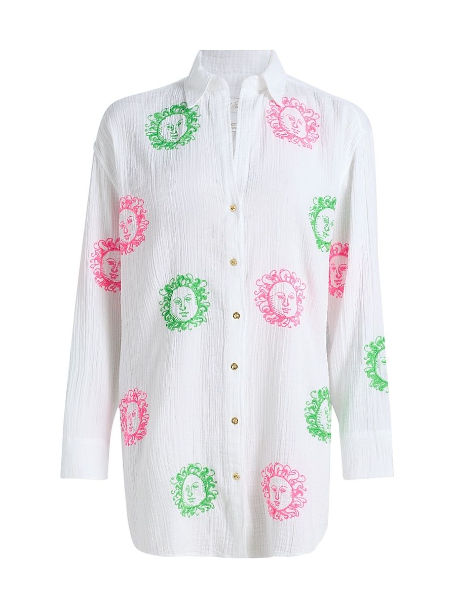 Women's Kwitney Embroidered Cover-Up Shirt - Resort White - Size XL