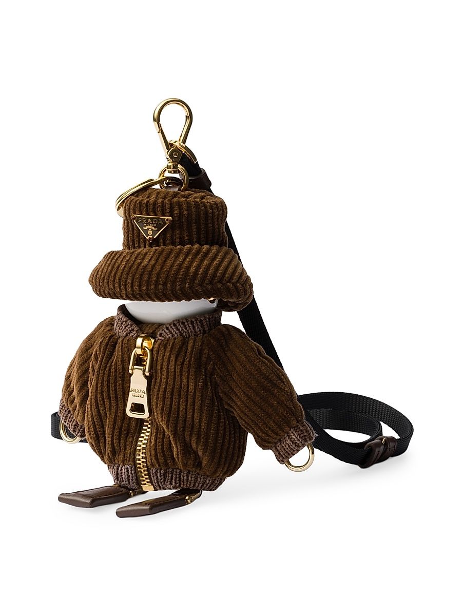 Women's Corduroy Bag Charm with Shoulder Strap - Brown