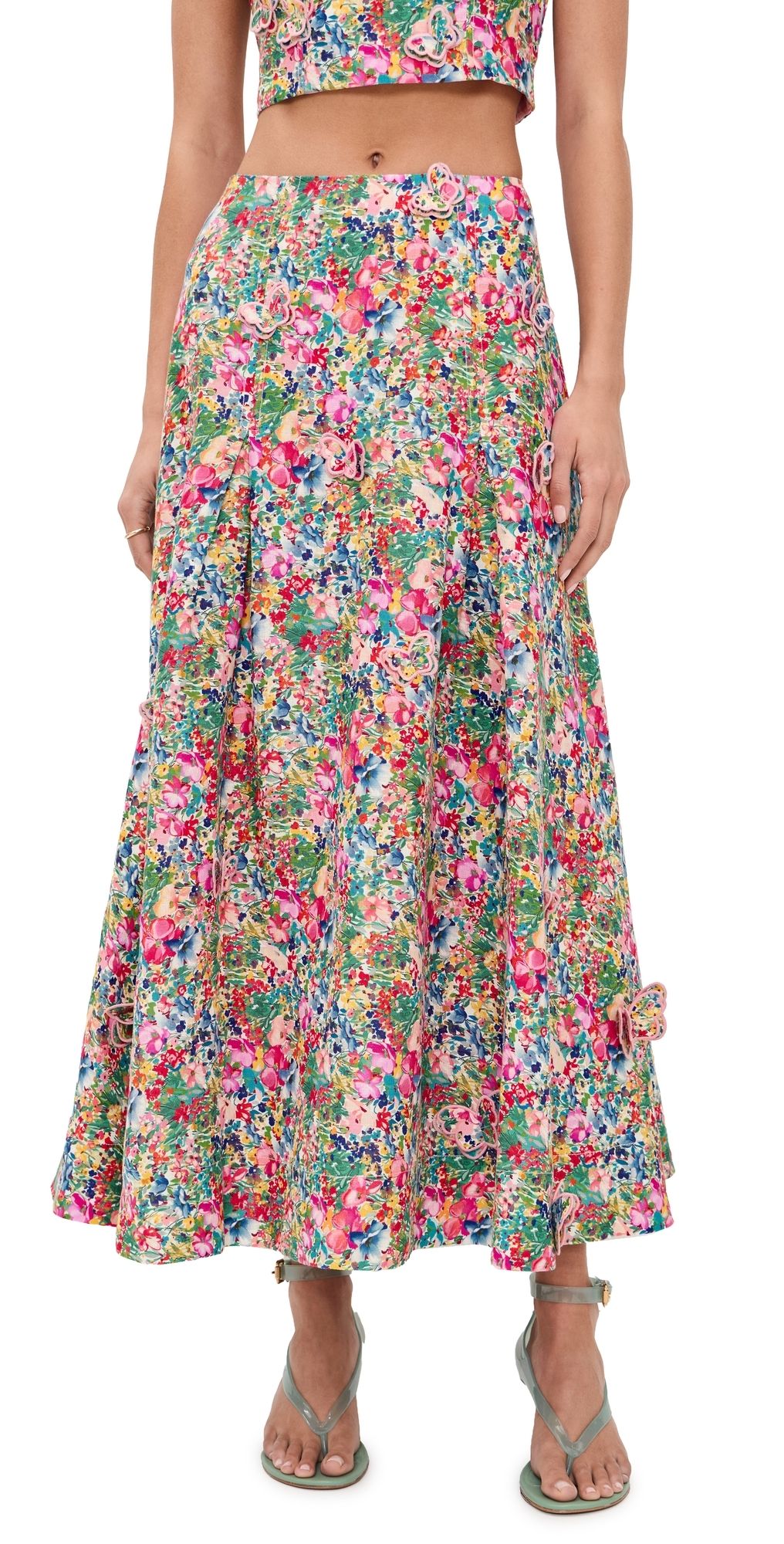 FARM Rio Peasant Floral Butterfly Maxi Skirt Peasant Floral Off-White S