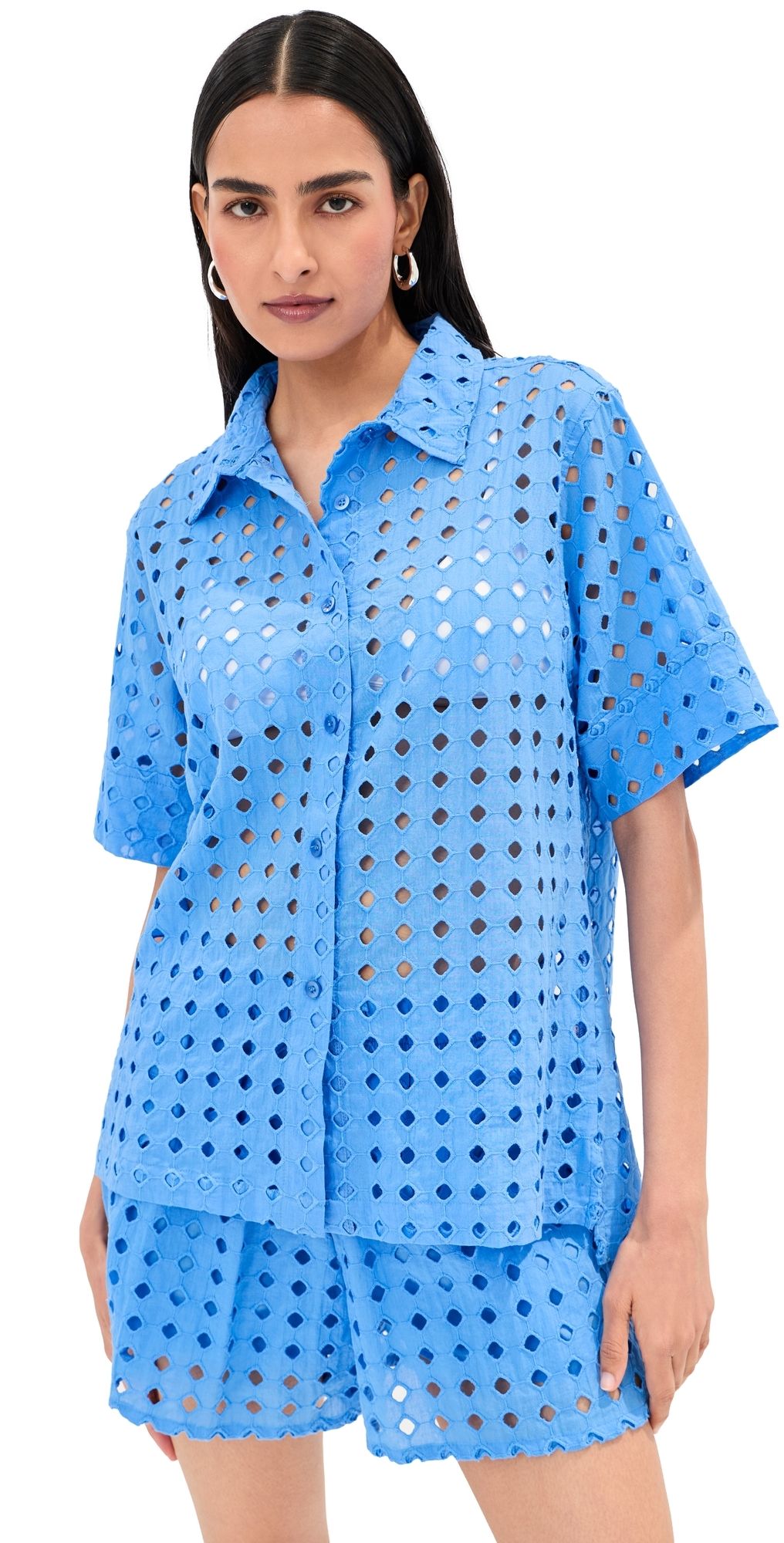 LE BOP Leila Button Down T-Shirt Marina Blue XS