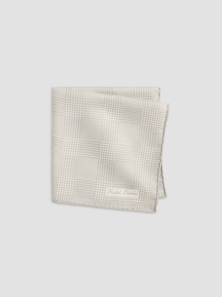Men's Cashmere-Silk Glen Plaid Pocket Square - Pearl Grey