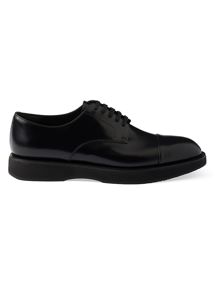 Men's Brushed Leather Lace-Up Shoes - Black - Size 10.5