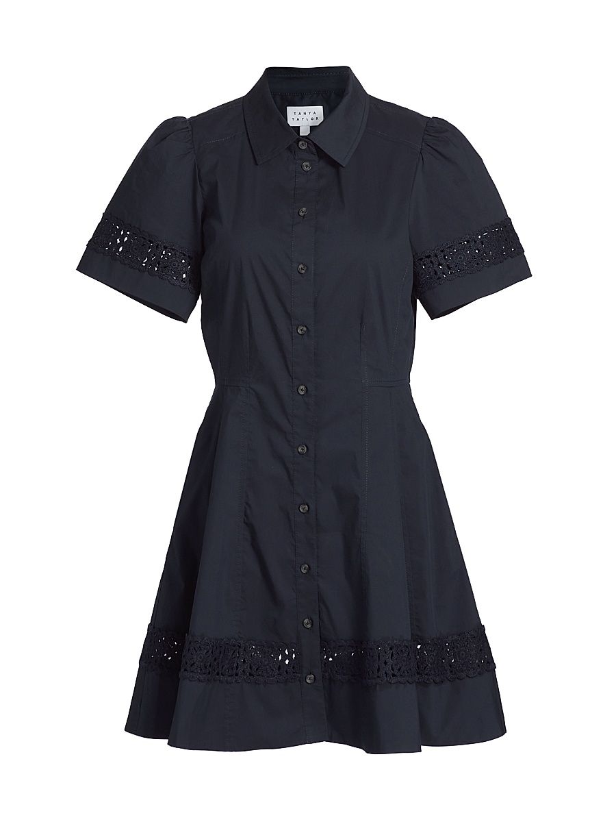 Women's Corinne Crochet-Trim Mini Shirtdress - Midnight - Size 12