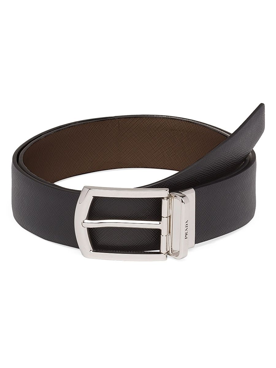 Men's Reversible Saffiano Leather Belt - Black Brown - Size 32