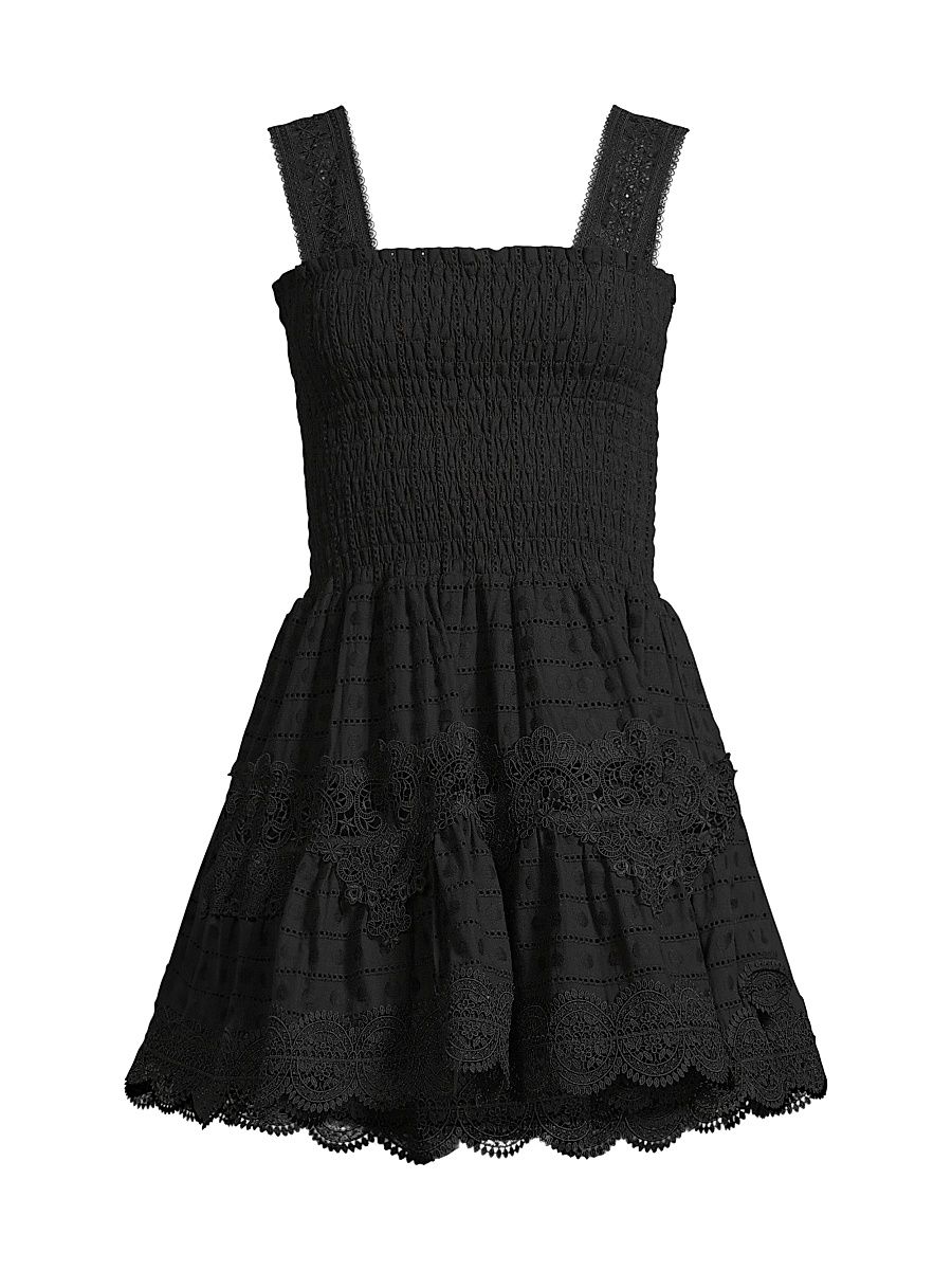 Women's Eternus Leah Smocked Eyelet Minidress - Black - Size Large
