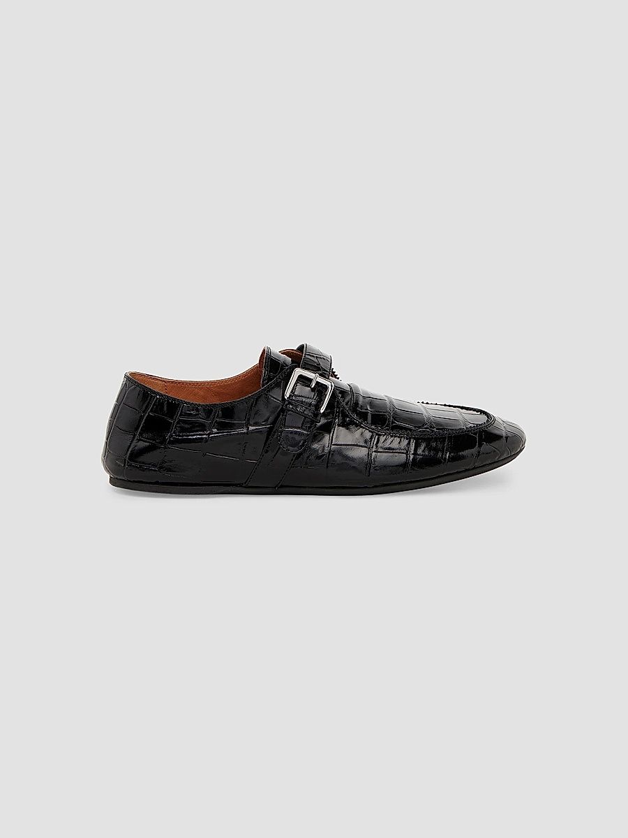 Men's Moc Toe Croc-Embossed Patent Leather Loafers - Black - Size 12
