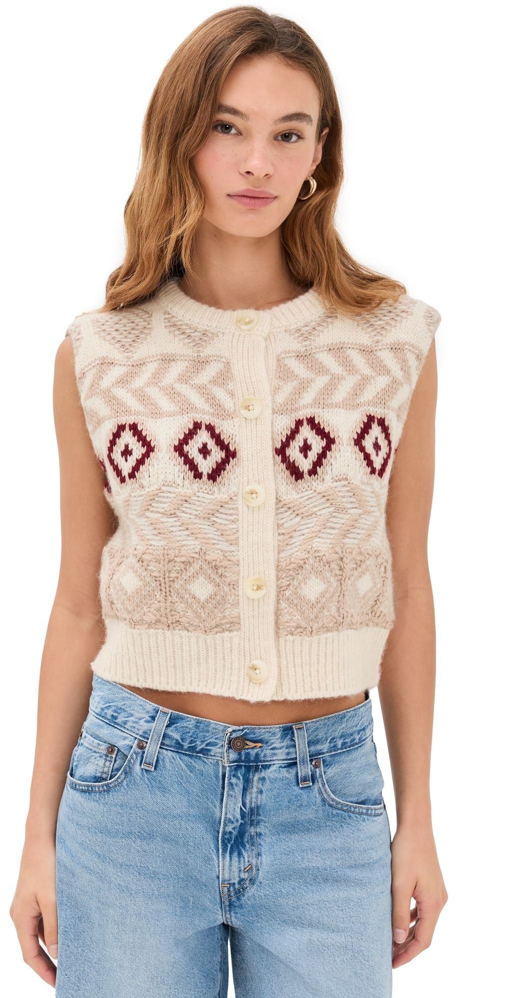 LE JEAN Fair Isle Vest Camel/Cream L