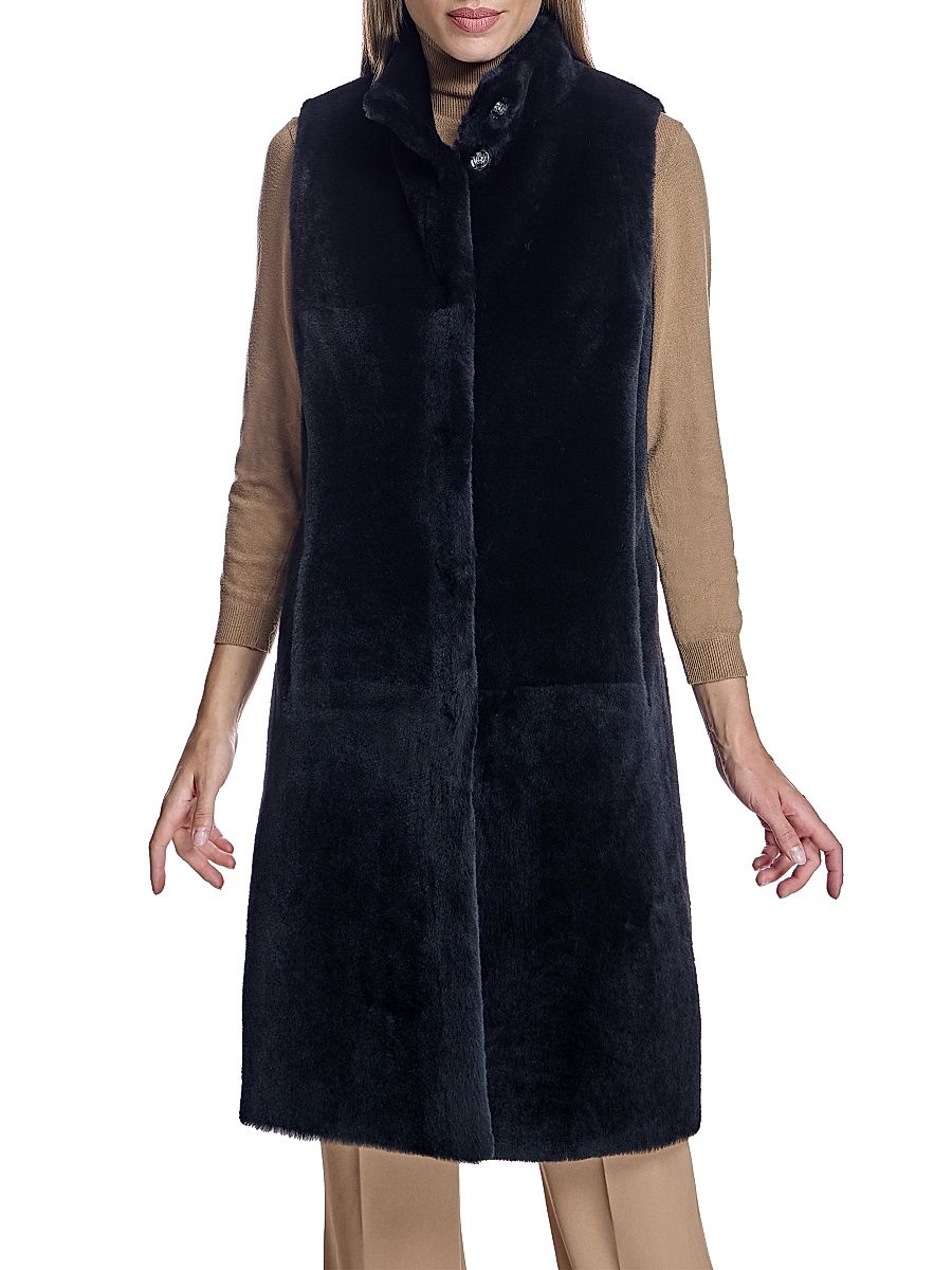 Women's Maximilian Reversible Shearling Lamb Vest - Black - Size Medium