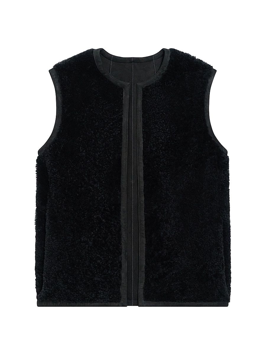 Women's Reversible Shearling Vest - Black - Size Large