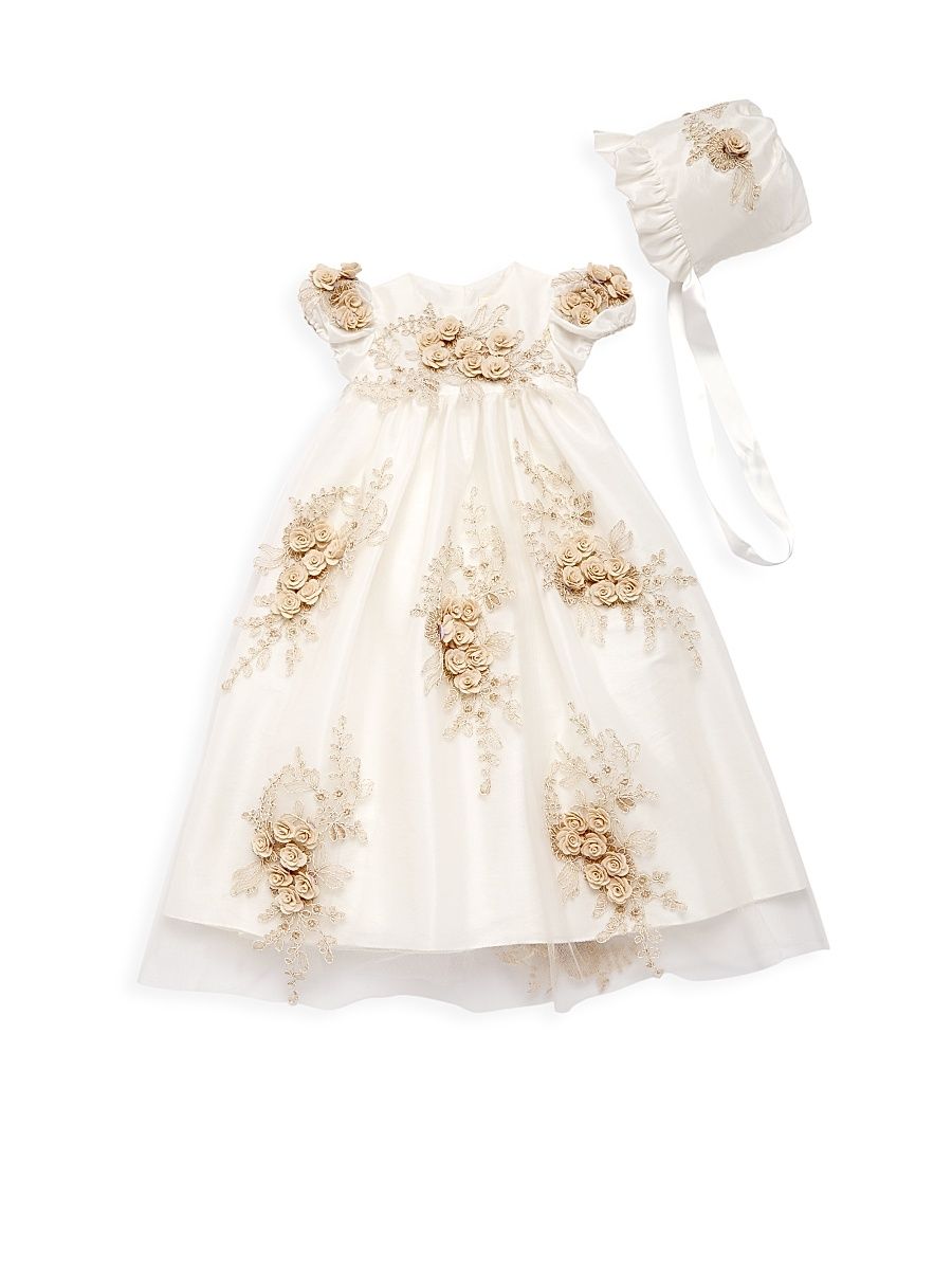 Baby Girl's Floral-Embellished Dress - Ivory Gold - Size 12 Months