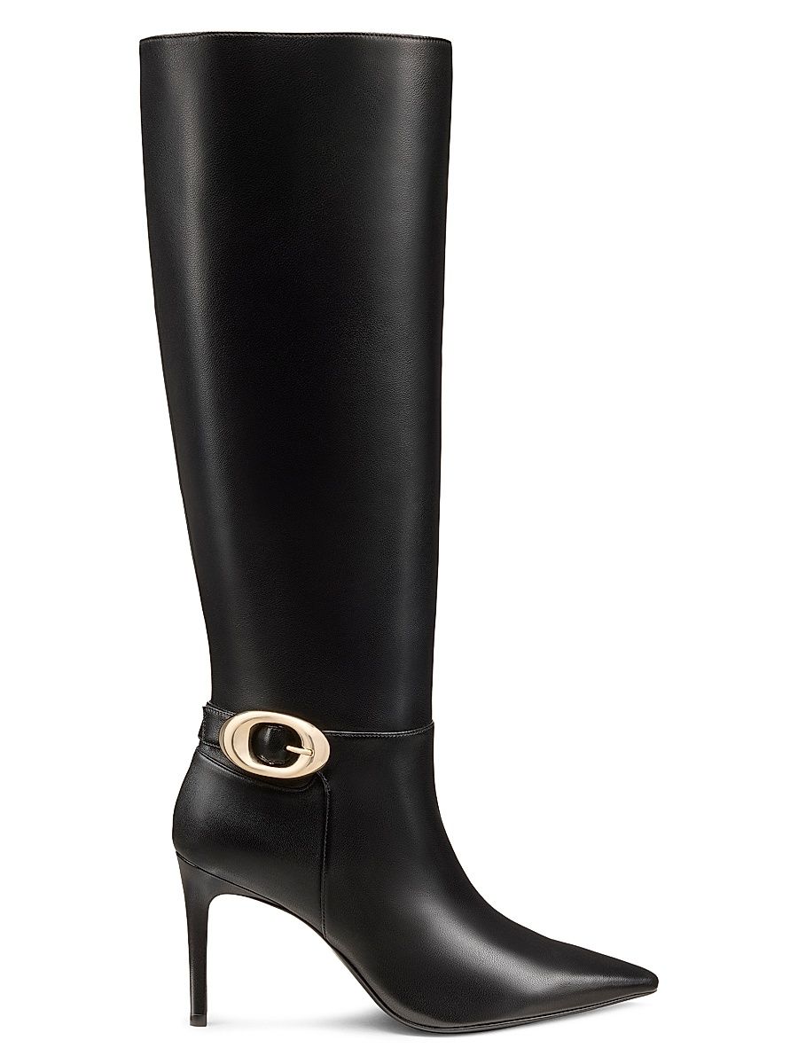 Women's Stuart Power 85MM Buckle-Detail Leather Boots - Black - Size 8.5