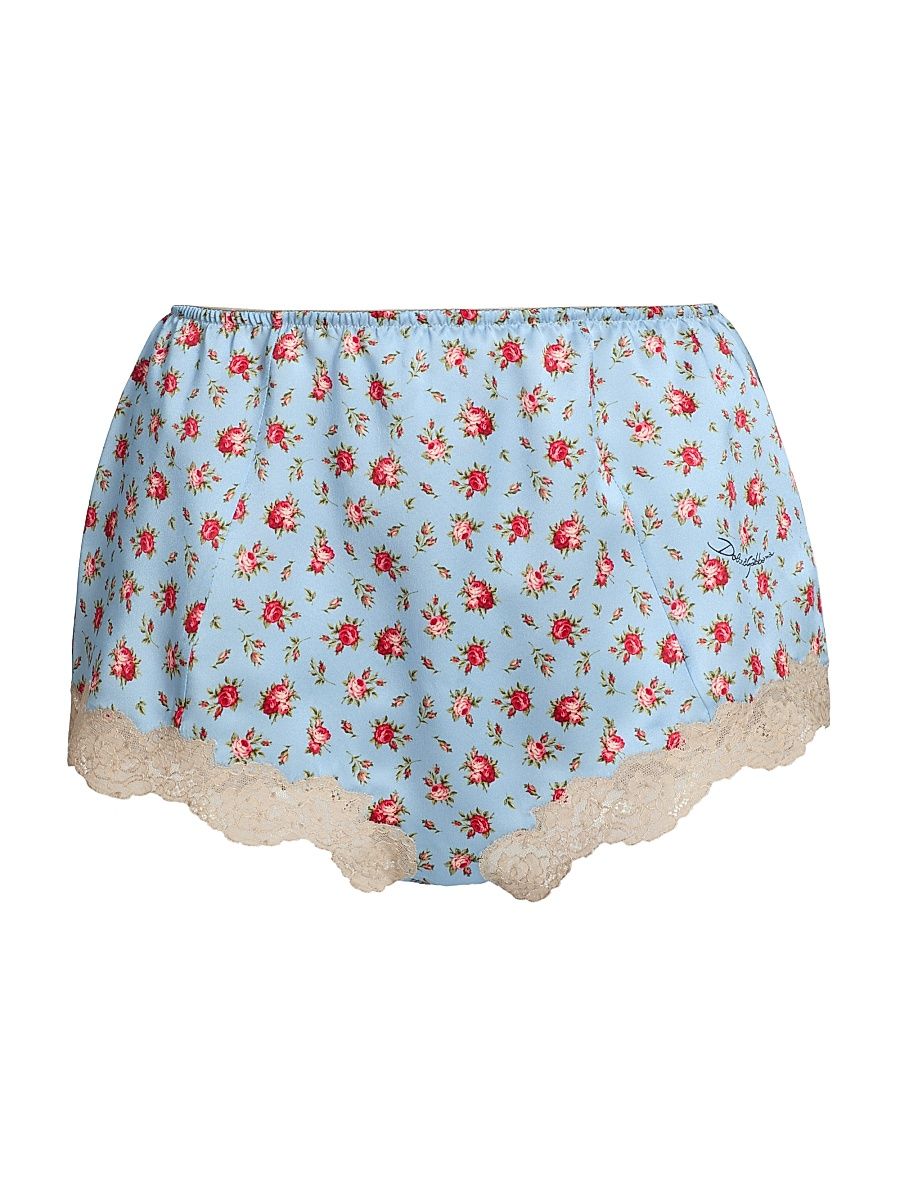 Women's Guaina Floral Silk-Blend Satin Briefs - Roselline Celeste - Size XL