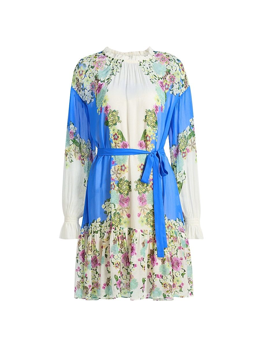 Women's Pixie Floral Georgette Minidress - Feather Garden Plmt - Size 12