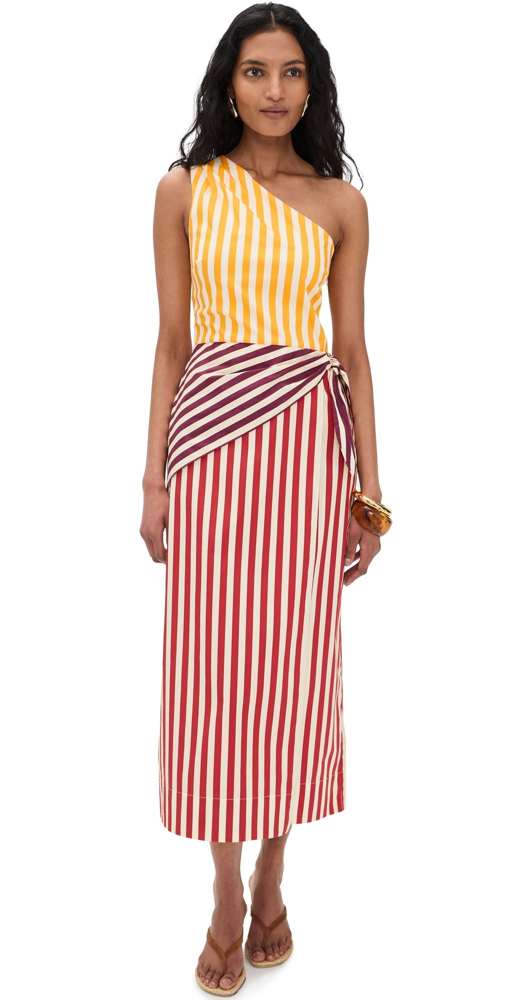 SIMONMILLER Belem Poplin Midi Dress Red Stripe Combo M