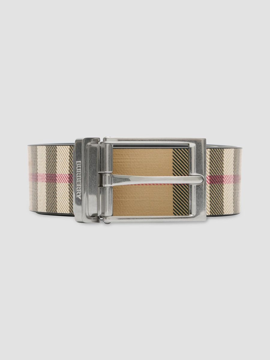 Burberry Men's Reversible Check Belt - Archive Beige Black - Size 40