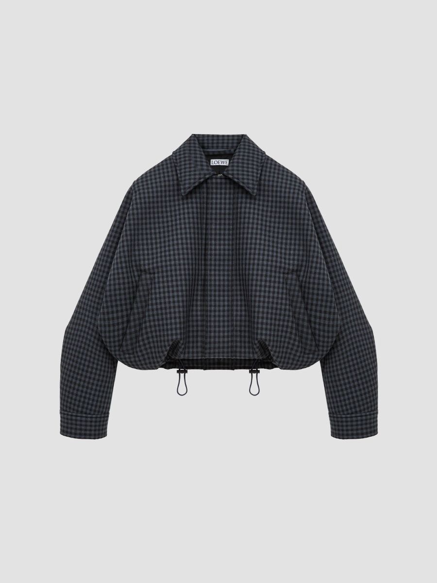 LOEWE Women's Plaid Drawstring Wool-Blend Blouson Jacket - Blue Black - Size 00