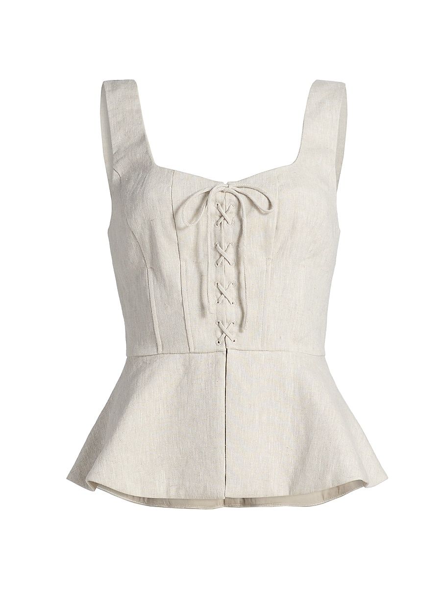 Women's Catalan Linen Peplum Top - Natural - Size Large