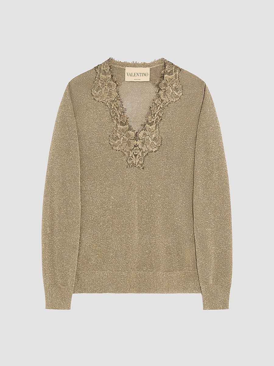 Women's Lurex Jumper with Lace - Gold - Size Small