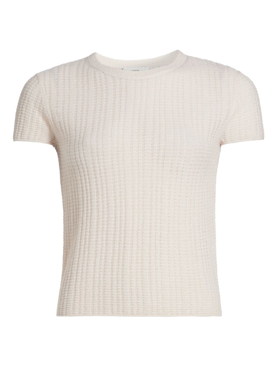 Vince Women's Waffle Knit Short-Sleeve Sweater - White Sand - Size XXS