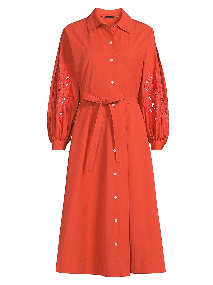Women's Belted Tech Cotton Taffeta Shirtdress - Tangerine - Size 6