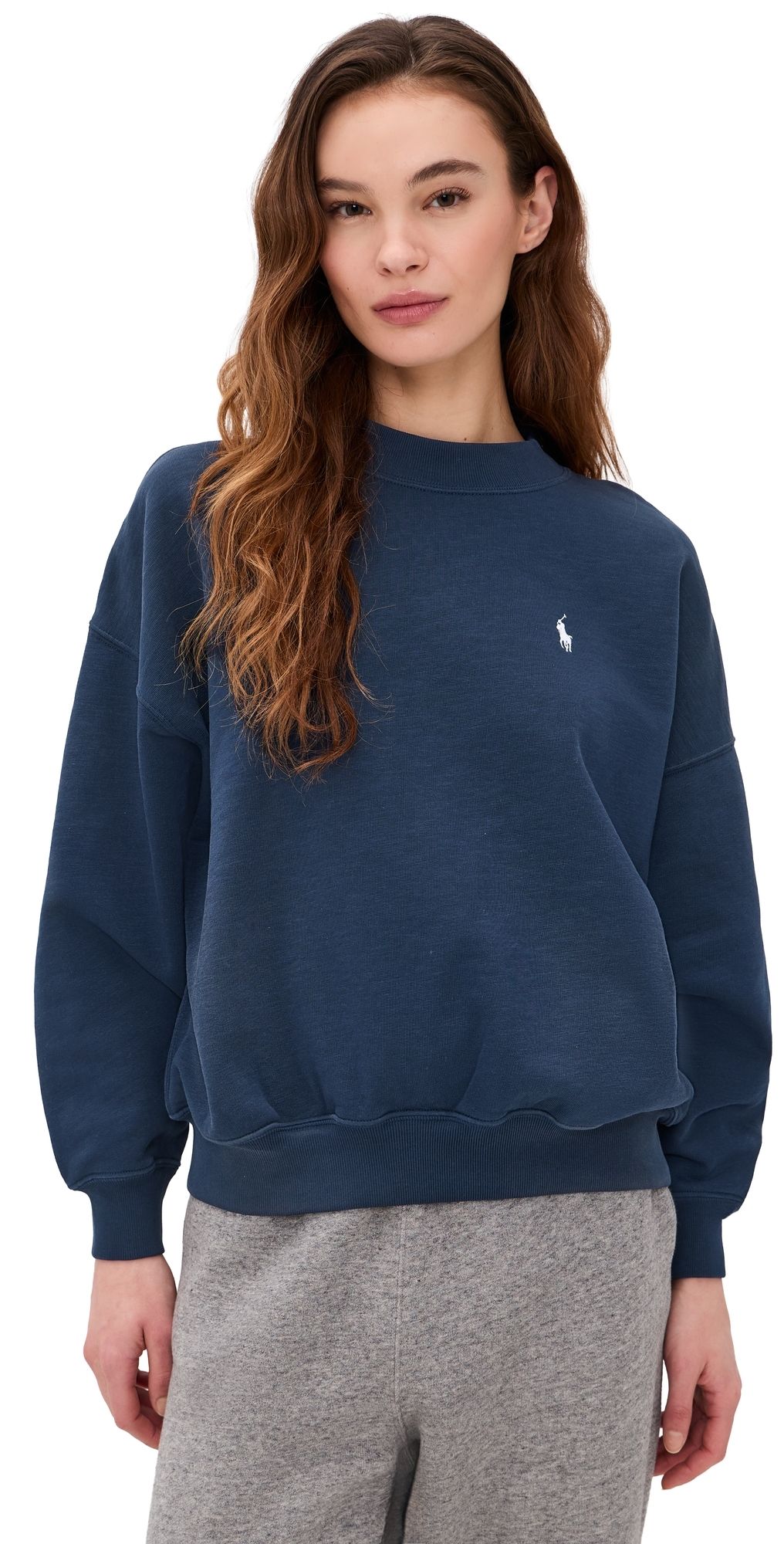 Polo Ralph Lauren Vintage Fleece Knit Long Sleeve Crew Neck Newport Navy XXS