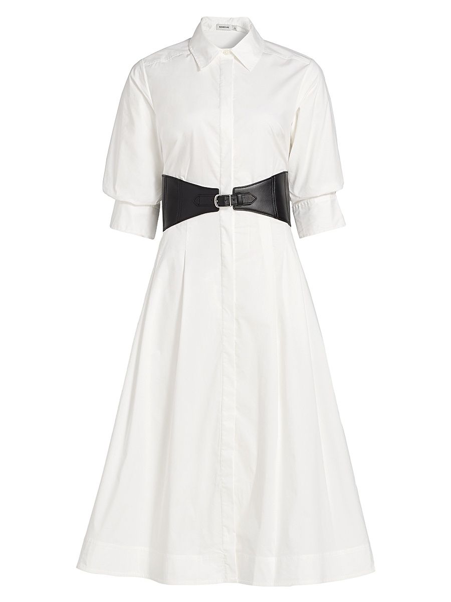 Women's Olson Cotton-Blend Midi-Shirtdress - White - Size Medium
