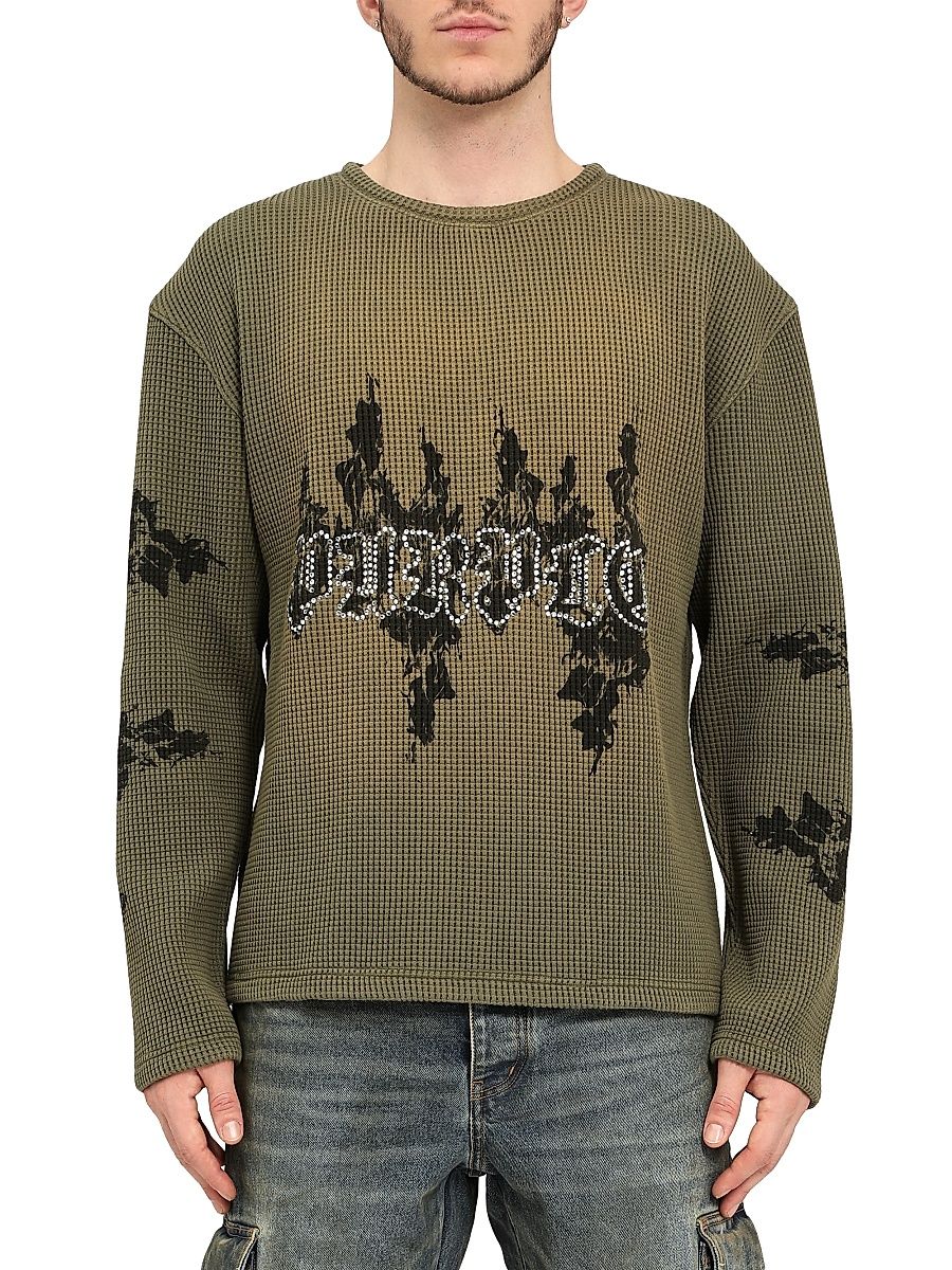 Men's Crystal-Embellished Logo Waffle-Knit Cotton Sweater - Green - Size XXL