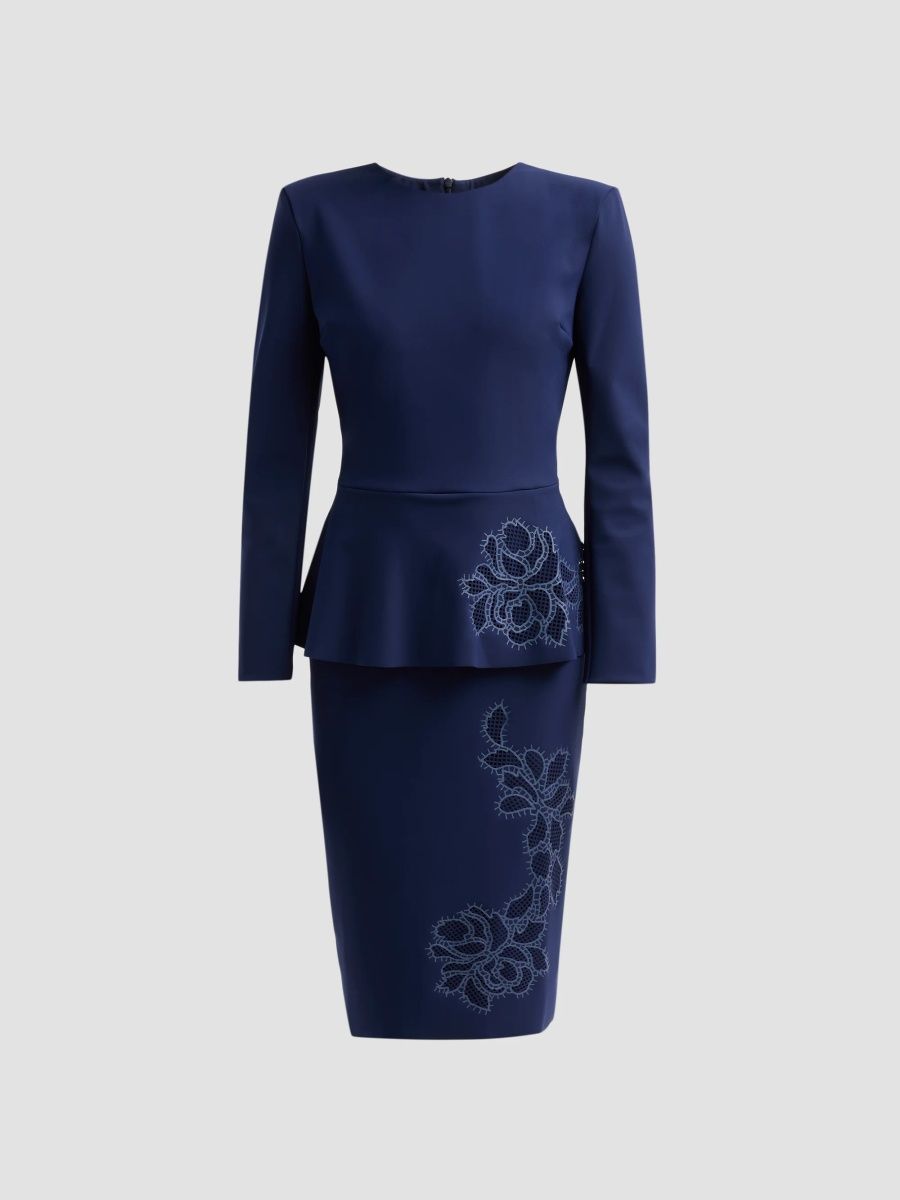 Chiara Boni La Petite Robe Women's Medarial Floral Peplum Knee-Length Dress - Blue Notte - Size 16