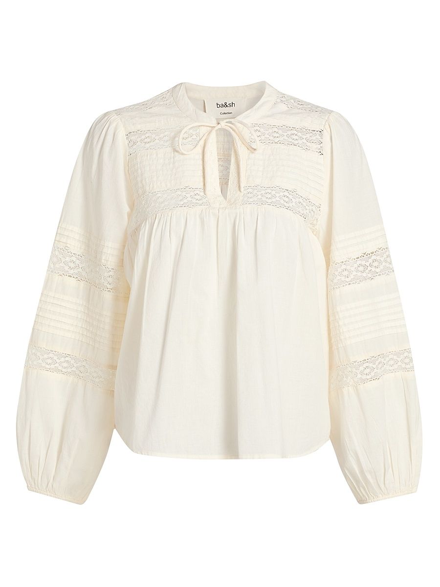 Women's Nami Lace Insert Cotton Blouse - Ecru - Size Large