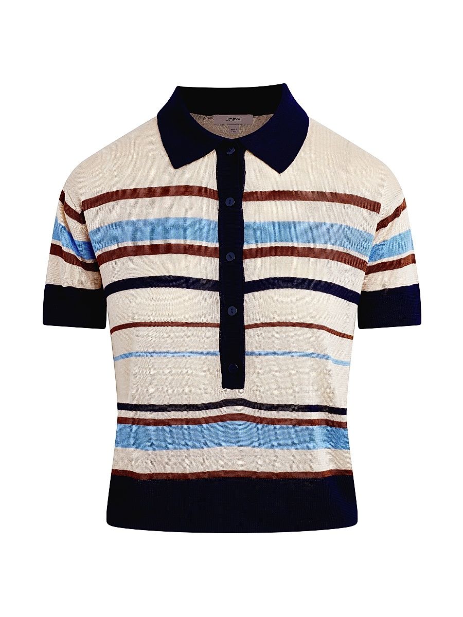Women's The Stella Striped Polo Sweater - Oatmeal Azure Multi - Size XS