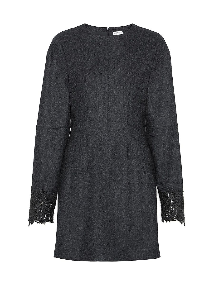 Women's Virgin Wool Flannel Mini Dress - Dark Grey - Size XXL